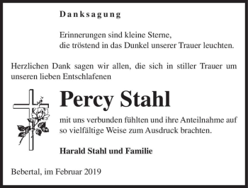 Traueranzeige von Percy Stahl  von Magdeburger Volksstimme