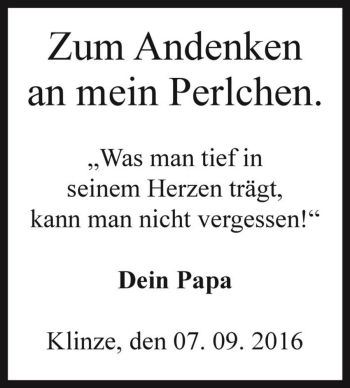 Traueranzeige von Perlchen  von Magdeburger Volksstimme
