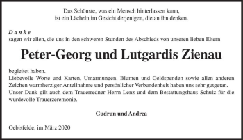 Traueranzeige von Peter-Georg / Lutgardis Zienau  von Magdeburger Volksstimme