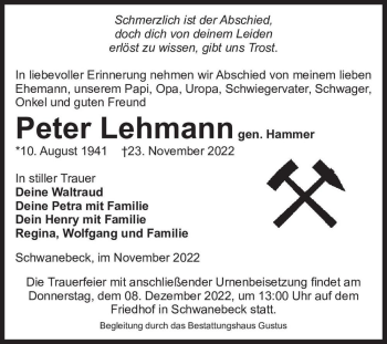 Traueranzeige von Peter 