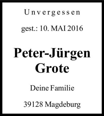 Traueranzeige von Peter-Jürgen Grote  von Magdeburger Volksstimme