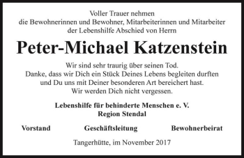 Traueranzeige von Peter-Michael Katzenstein  von Magdeburger Volksstimme