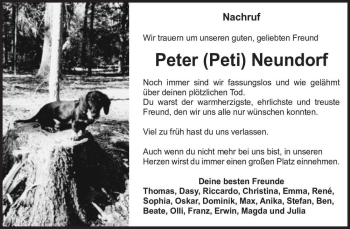 Traueranzeige von Peter (Peti) Neundorf  von Magdeburger Volksstimme