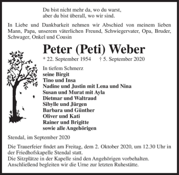 Traueranzeige von Peter 