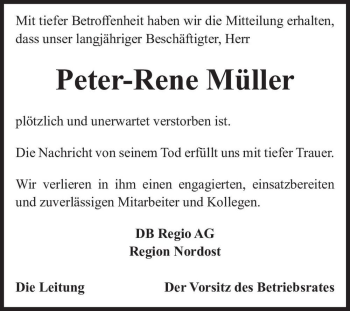Traueranzeige von Peter-Rene Müller  von Magdeburger Volksstimme