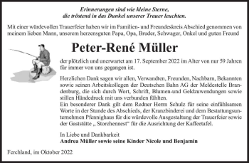 Traueranzeige von Peter-René Müller  von Magdeburger Volksstimme
