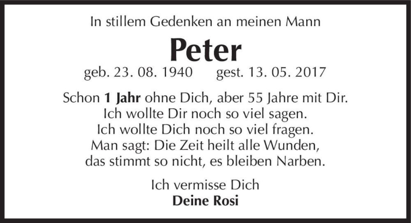  Traueranzeige für Peter  vom 12.05.2018 aus Magdeburger Volksstimme