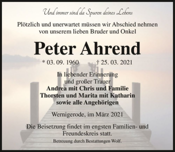 Traueranzeige von Peter Ahrend  von Magdeburger Volksstimme