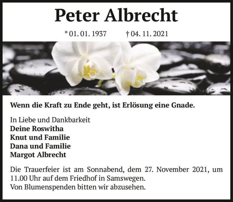  Traueranzeige für Peter Albrecht  vom 13.11.2021 aus Magdeburger Volksstimme