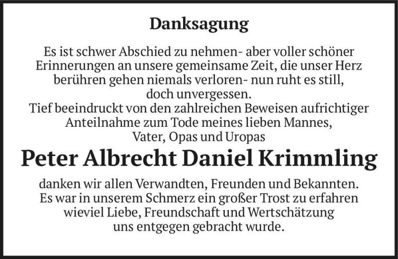  Traueranzeige für Peter Albrecht Daniel Krimmling  vom 12.12.2020 aus Magdeburger Volksstimme