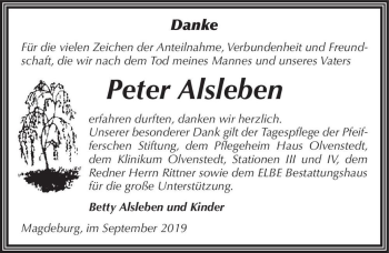 Traueranzeige von Peter Alsleben  von Magdeburger Volksstimme