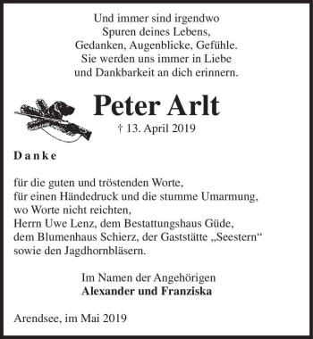 Traueranzeige von Peter Arlt  von Magdeburger Volksstimme