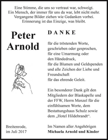 Traueranzeige von Peter Arnold  von Magdeburger Volksstimme