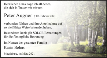 Traueranzeige von Peter Augner  von Magdeburger Volksstimme