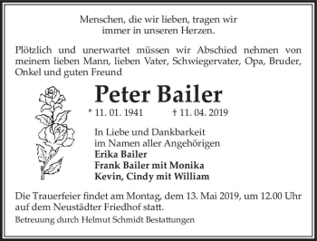 Traueranzeige von Peter Bailer  von Magdeburger Volksstimme