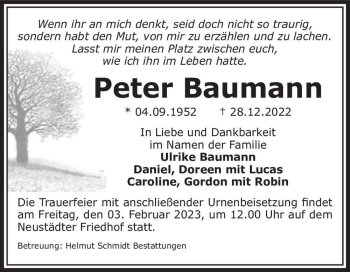 Traueranzeige von Peter Baumann  von Magdeburger Volksstimme