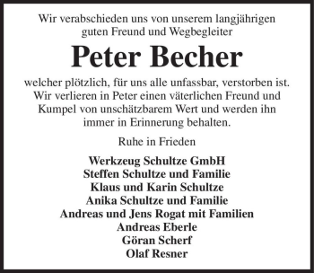 Traueranzeige von Peter Becher  von Magdeburger Volksstimme
