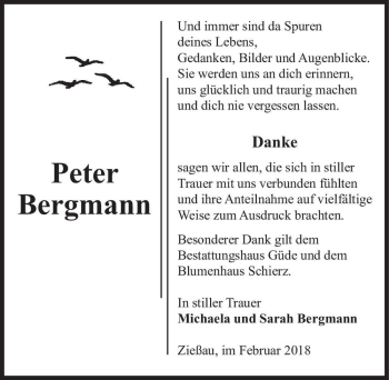 Traueranzeige von Peter Bergmann  von Magdeburger Volksstimme