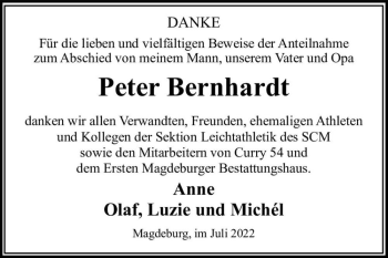 Traueranzeige von Peter Bernhardt  von Magdeburger Volksstimme