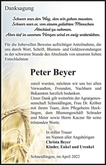 Traueranzeige von Peter Beyer  von Magdeburger Volksstimme