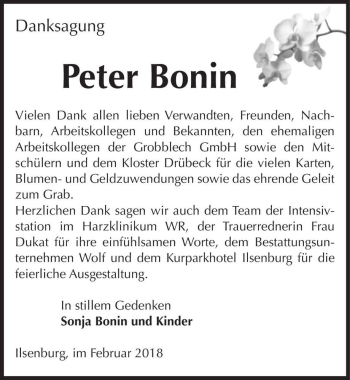 Traueranzeige von Peter Bonin  von Magdeburger Volksstimme