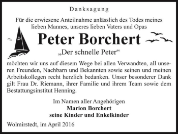 Traueranzeige von Peter Borchert 