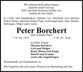 Traueranzeige von Peter Borchert  von Magdeburger Volksstimme