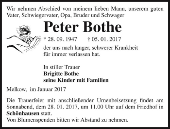 Traueranzeige von Peter Bothe  von Magdeburger Volksstimme