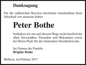 Traueranzeige von Peter Bothe  von Magdeburger Volksstimme