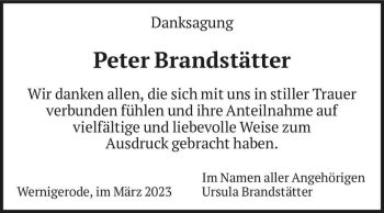 Traueranzeige von Peter Brandstätter  von Magdeburger Volksstimme