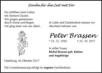 Traueranzeige von Peter Brassen  von Magdeburger Volksstimme