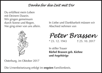 Traueranzeige von Peter Brassen  von Magdeburger Volksstimme