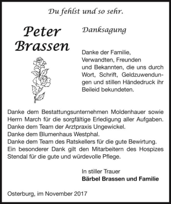 Traueranzeige von Peter Brassen  von Magdeburger Volksstimme