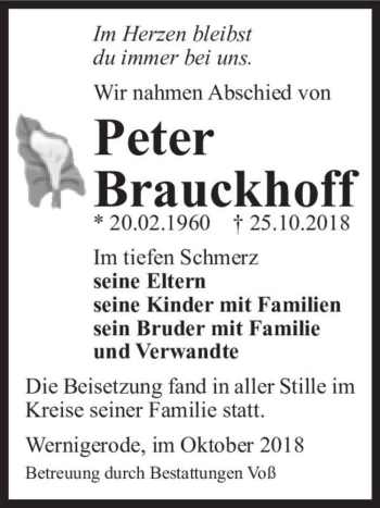 Traueranzeige von Peter Brauckhoff  von Magdeburger Volksstimme