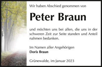 Traueranzeige von Peter Braun  von Magdeburger Volksstimme