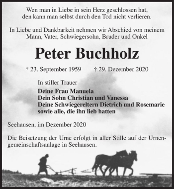 Traueranzeige von Peter Buchholz  von Magdeburger Volksstimme
