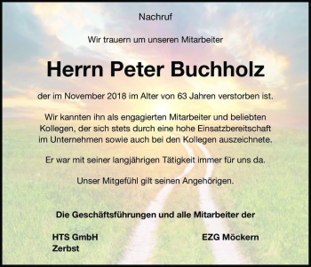 Traueranzeige von Peter Buchholz  von Magdeburger Volksstimme