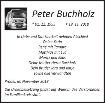 Traueranzeige von Peter Buchholz  von Magdeburger Volksstimme
