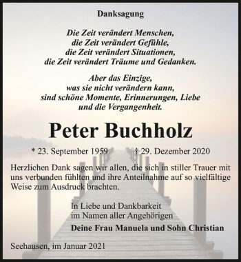 Traueranzeige von Peter Buchholz  von Magdeburger Volksstimme