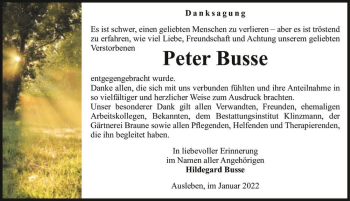Traueranzeige von Peter Busse  von Magdeburger Volksstimme