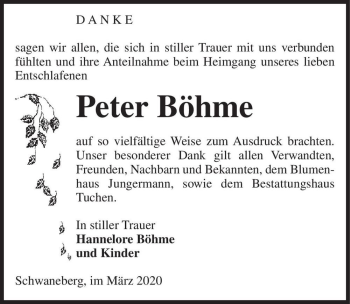 Traueranzeige von Peter Böhme  von Magdeburger Volksstimme