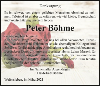 Traueranzeige von Peter Böhme  von Magdeburger Volksstimme