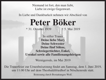 Traueranzeige von Peter Böker  von Magdeburger Volksstimme