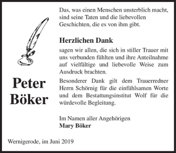 Traueranzeige von Peter Böker  von Magdeburger Volksstimme