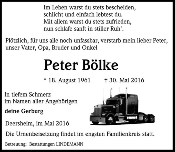 Traueranzeige von Peter Bölke  von Magdeburger Volksstimme