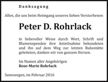Traueranzeige von Peter D. Rohrlack  von Magdeburger Volksstimme