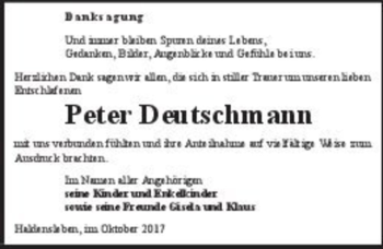 Traueranzeige von Peter Deutschmann  von Magdeburger Volksstimme