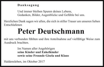 Traueranzeige von Peter Deutschmann  von Magdeburger Volksstimme