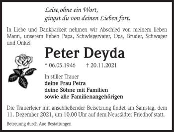 Traueranzeige von Peter Deyda  von Magdeburger Volksstimme