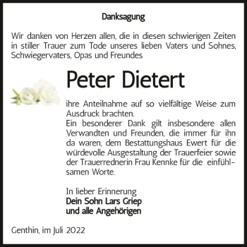 Traueranzeige von Peter Dietert  von Magdeburger Volksstimme